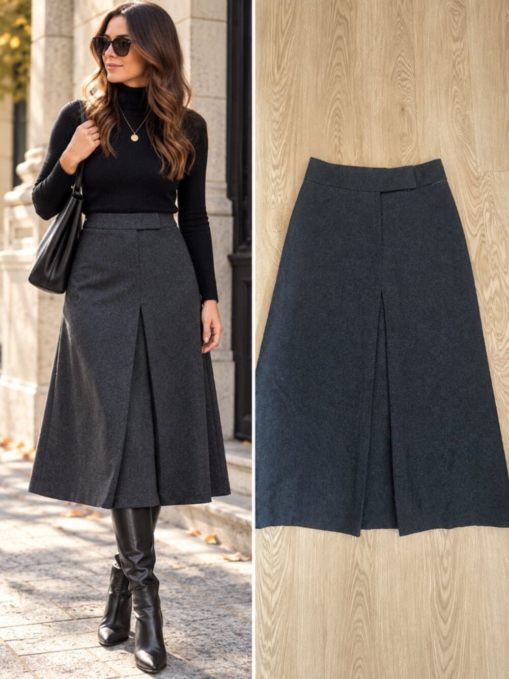 RW&CO Gray Wool Blend A Line Midi Skirt Tailored Pleated Preppy Heritage 11